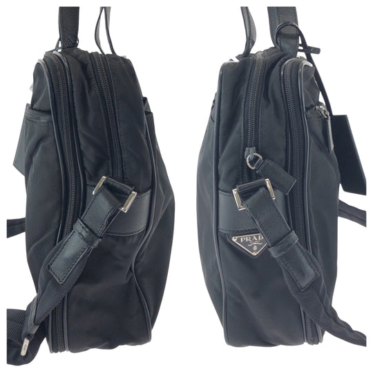 PRADA Shoulder Bag V407S Nylon Black SilverMetal Shoulder Bag Business Bag 2way Test Triangle With logo mens Used Authentic