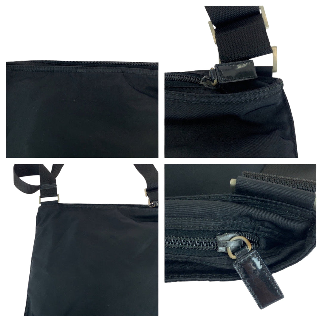 PRADA Shoulder Bag Nylon Black SilverMetal Shoulder Bag pochette Test Triangle With logo mens Used Authentic