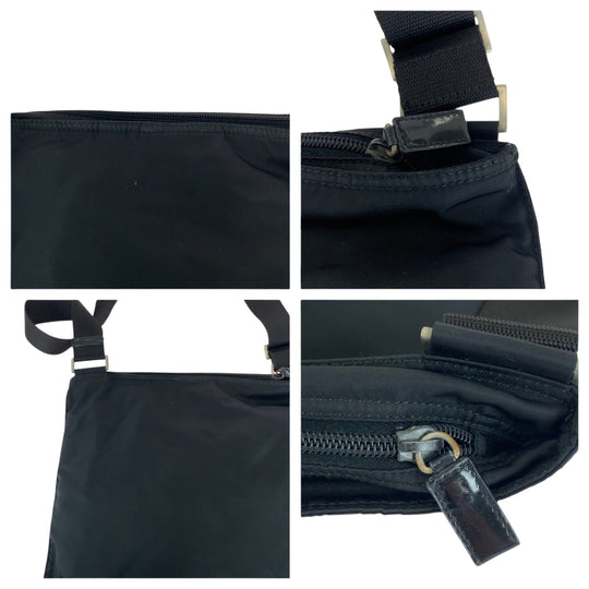 PRADA Shoulder Bag Nylon Black SilverMetal Shoulder Bag pochette Test Triangle With logo mens Used Authentic