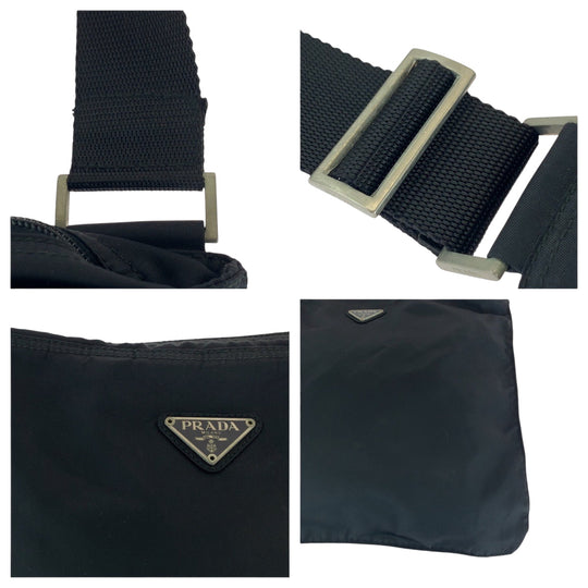 PRADA Shoulder Bag Nylon Black SilverMetal Shoulder Bag pochette Test Triangle With logo mens Used Authentic