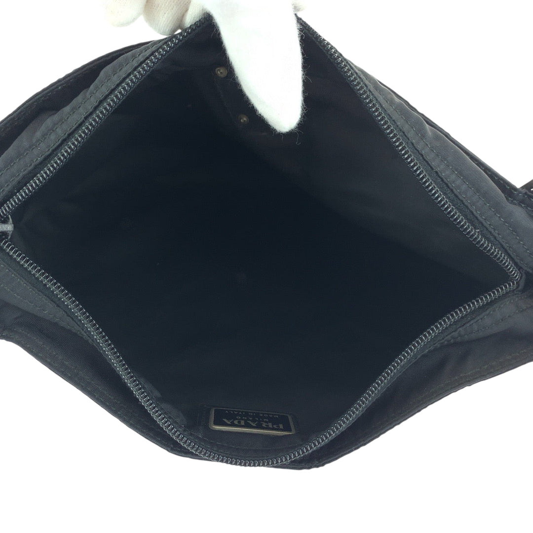 PRADA Shoulder Bag Nylon Black SilverMetal Shoulder Bag pochette Test Triangle With logo mens Used Authentic