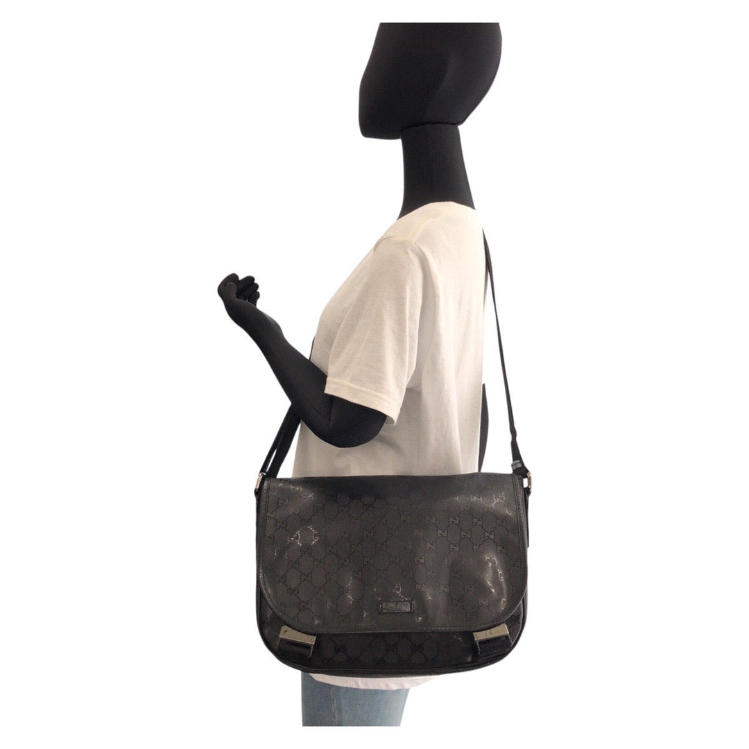 GUCCI Shoulder Bag PVC black Shoulder Bag Messenger bag GG implementation Women Used Authentic