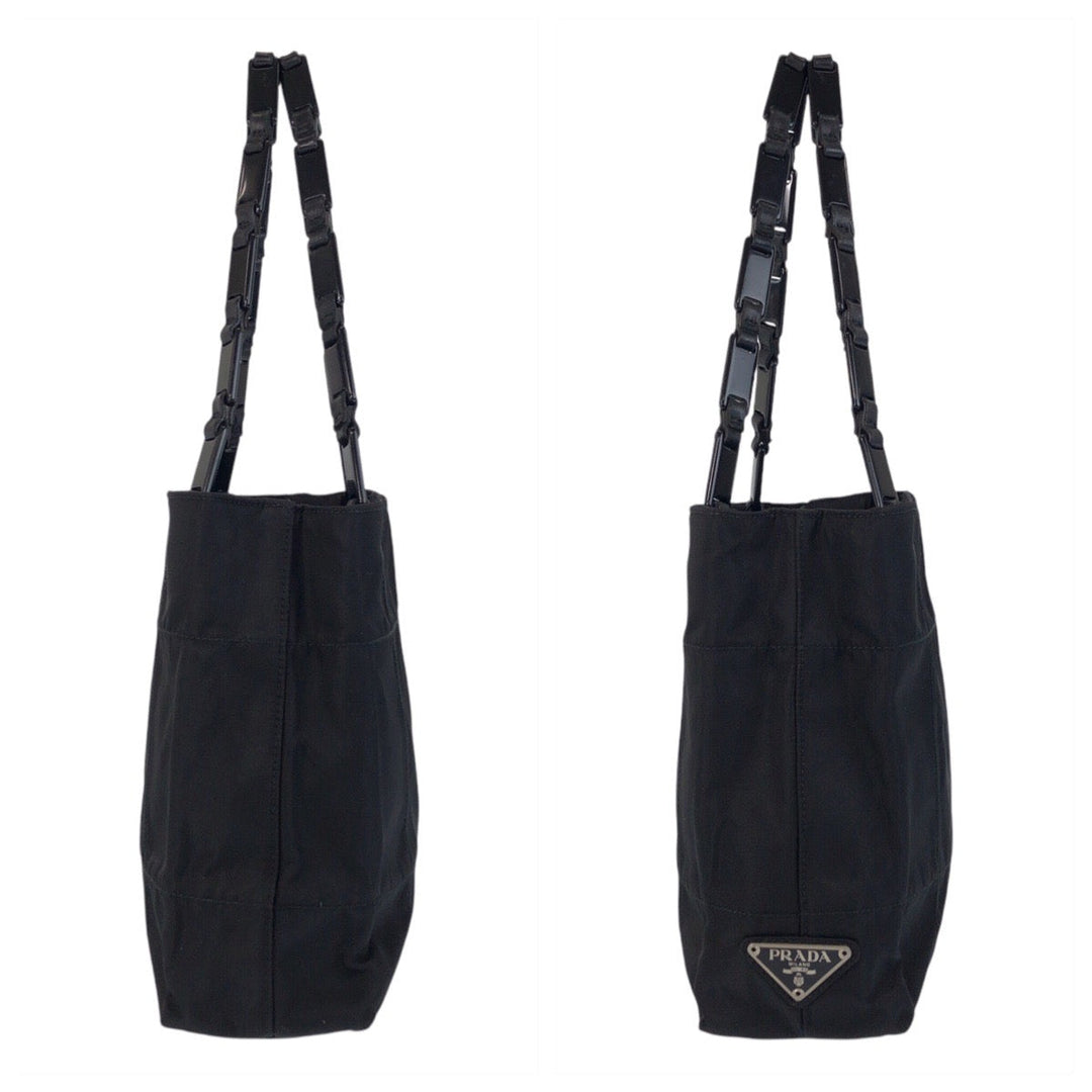 PRADA Tote Bag Nylon, Plastic black Tote Bag Shoulder Bag Test Triangle With logo Women Used Authentic