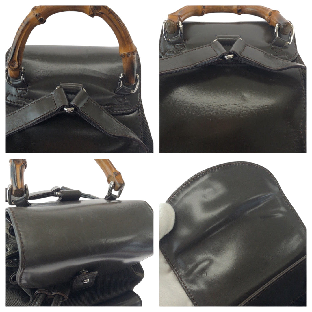 GUCCI Backpack 003 2058 Nylon Khaki Brown SilverMetal Backpack Backpack Bamboo Old Gucci Women Used Authentic