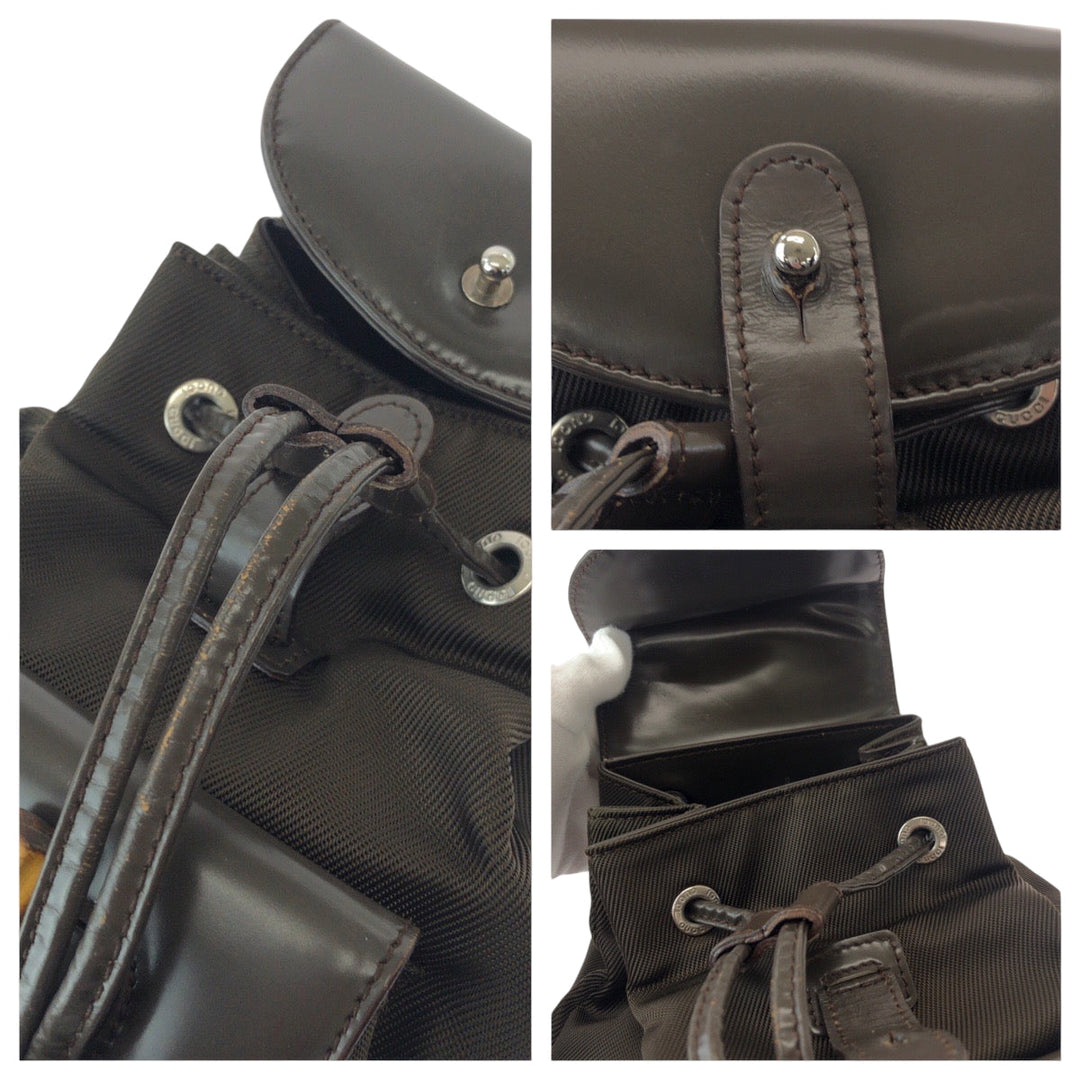 GUCCI Backpack 003 2058 Nylon Khaki Brown SilverMetal Backpack Backpack Bamboo Old Gucci Women Used Authentic