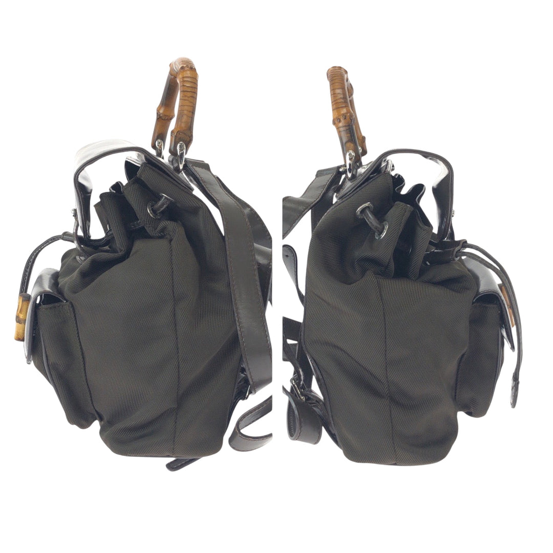 GUCCI Backpack 003 2058 Nylon Khaki Brown SilverMetal Backpack Backpack Bamboo Old Gucci Women Used Authentic