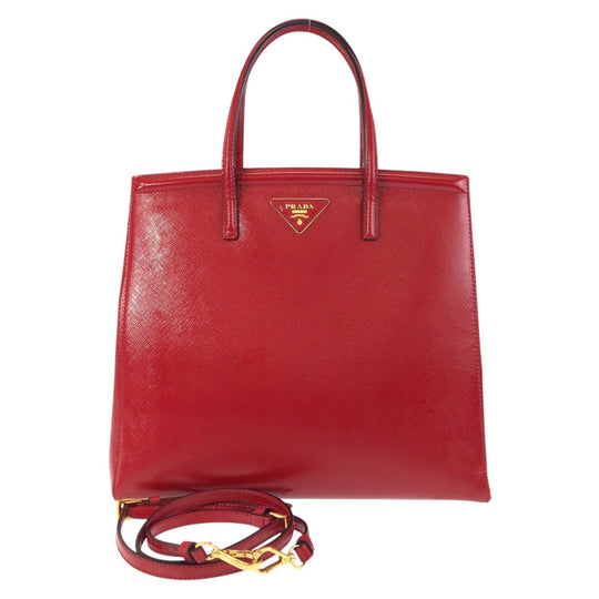 PRADA Tote Bag leather Red Gold Metal Safiano