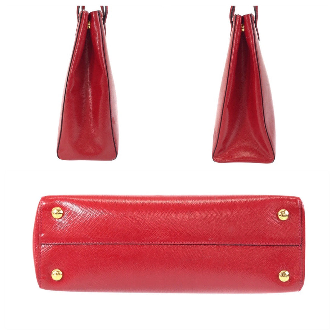 PRADA Tote Bag leather Red Gold Metal Safiano