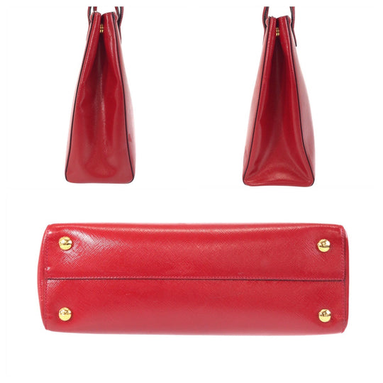 PRADA Tote Bag leather Red Gold Metal Safiano
