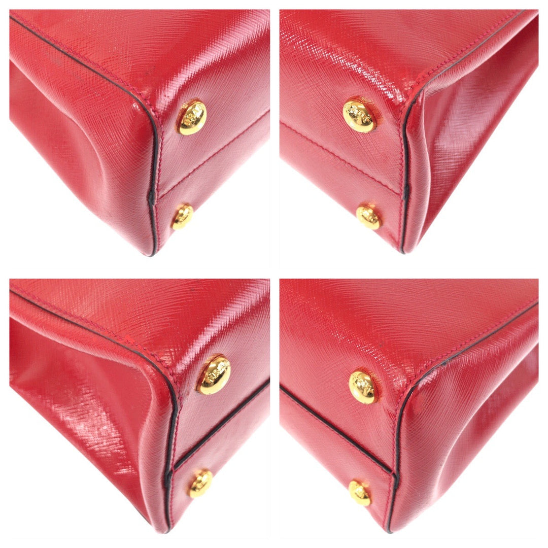 PRADA Tote Bag leather Red Gold Metal Safiano