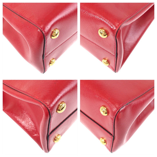 PRADA Tote Bag leather Red Gold Metal Safiano