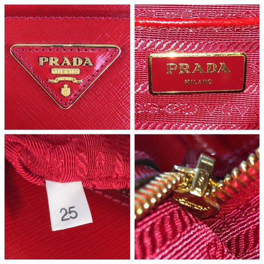 PRADA Tote Bag leather Red Gold Metal Safiano