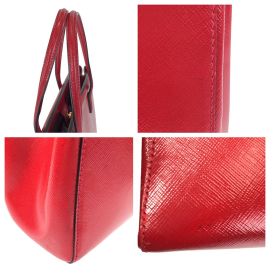 PRADA Tote Bag leather Red Gold Metal Safiano