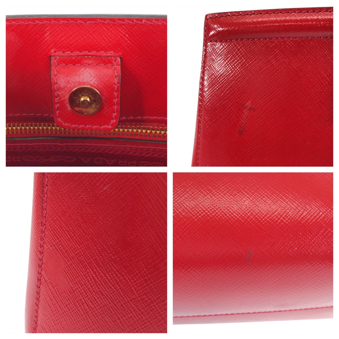 PRADA Tote Bag leather Red Gold Metal Safiano