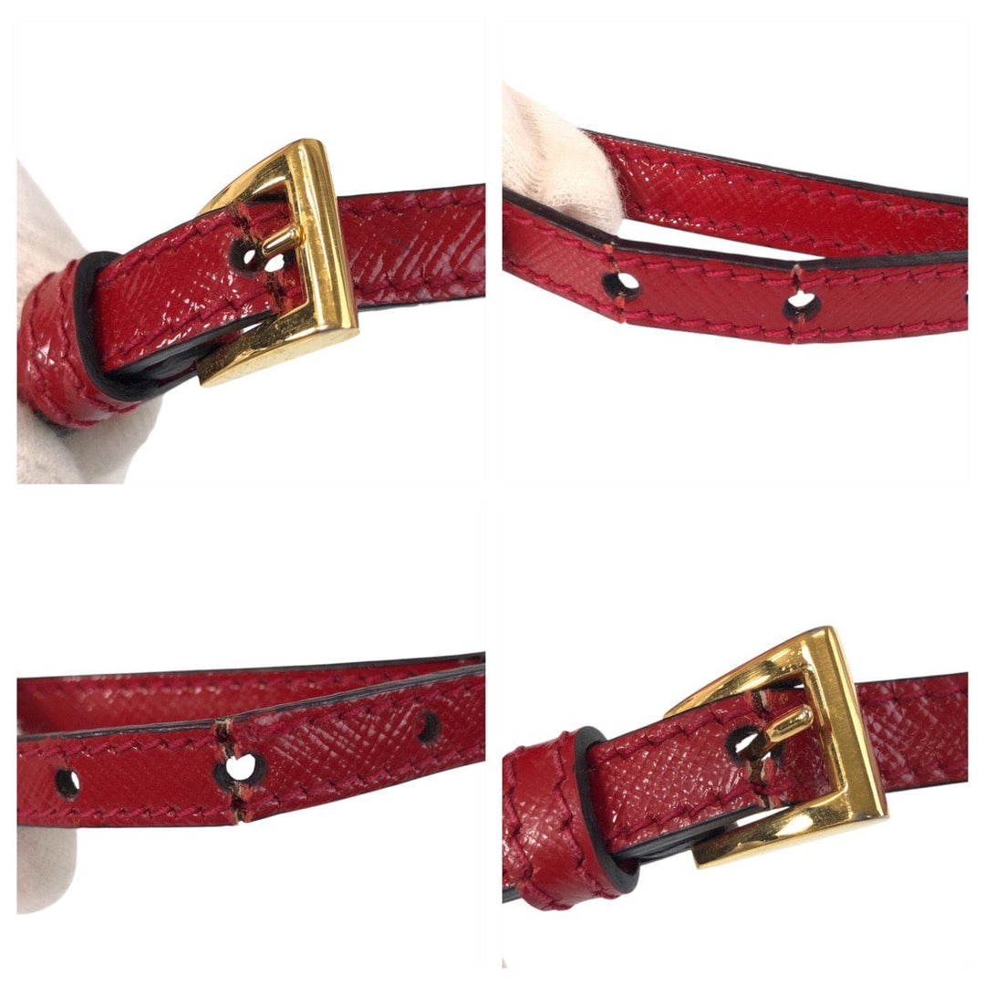 PRADA Tote Bag leather Red Gold Metal Safiano