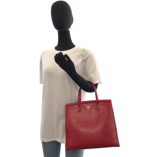 PRADA Tote Bag leather Red Gold Metal Safiano