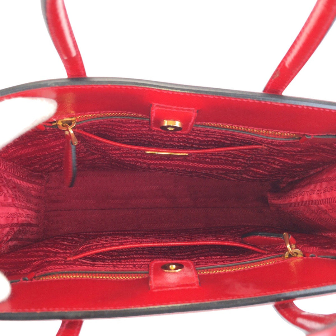 PRADA Tote Bag leather Red Gold Metal Safiano