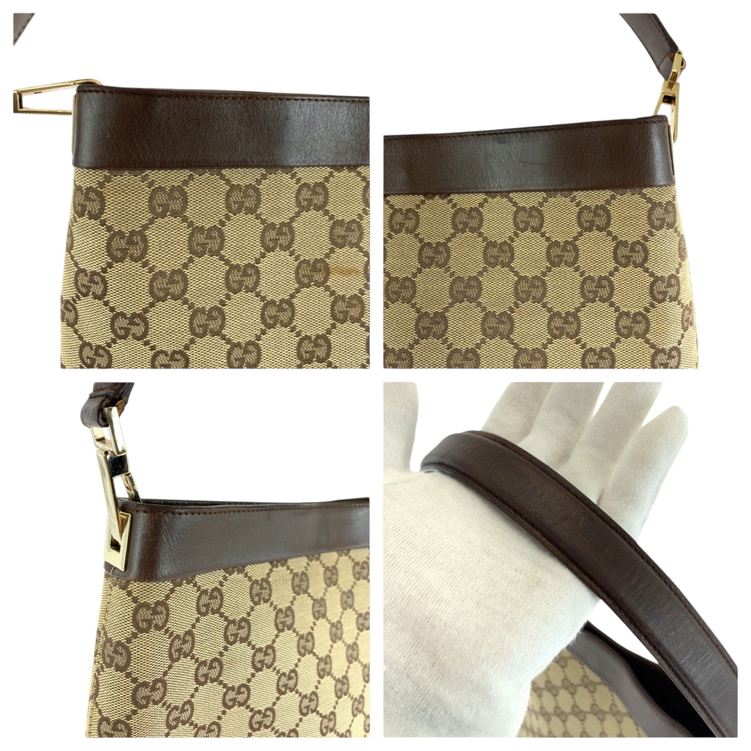 GUCCI Shoulder Bag 001 4231 GG canvas Brown Beige Gold Metal One Shoulder Bag Women Used Authentic