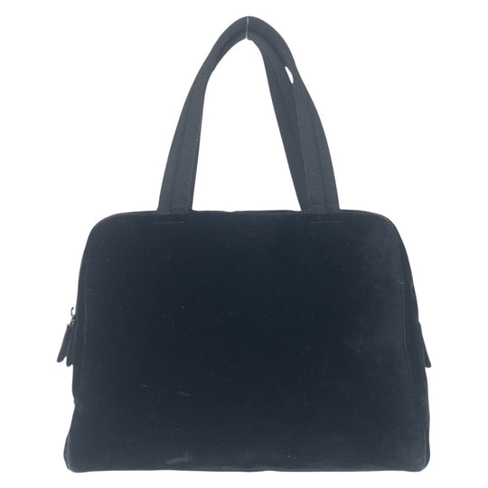 PRADA Handbag Velor Black SilverMetal Handbag Shoulder Bag Triangle With logo Women Used Authentic