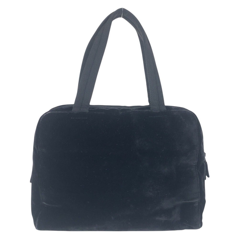 PRADA Handbag Velor Black SilverMetal Handbag Shoulder Bag Triangle With logo Women Used Authentic