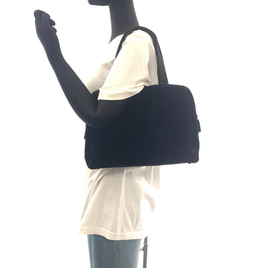 PRADA Handbag Velor Black SilverMetal Handbag Shoulder Bag Triangle With logo Women Used Authentic