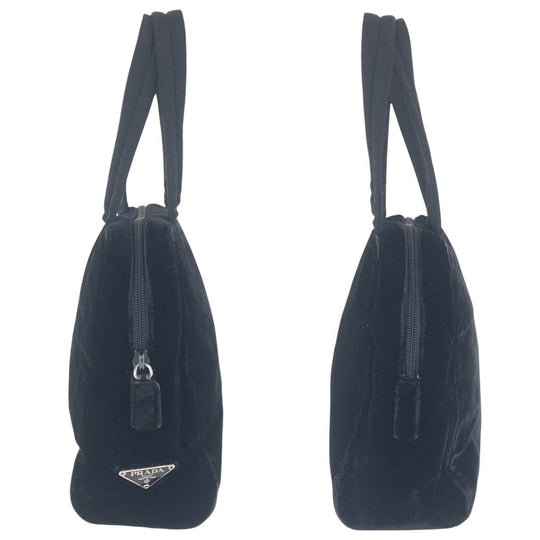 PRADA Handbag Velor Black SilverMetal Handbag Shoulder Bag Triangle With logo Women Used Authentic