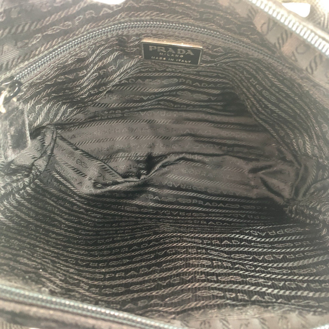 PRADA Handbag Velor Black SilverMetal Handbag Shoulder Bag Triangle With logo Women Used Authentic