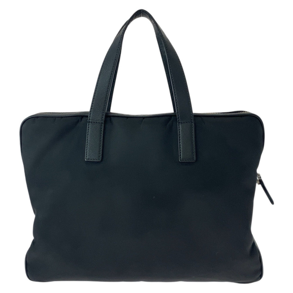 PRADA Business bag Nylon, Leather Black SilverMetal Business bag briefcase Test Triangle With logo Women Used Authentic