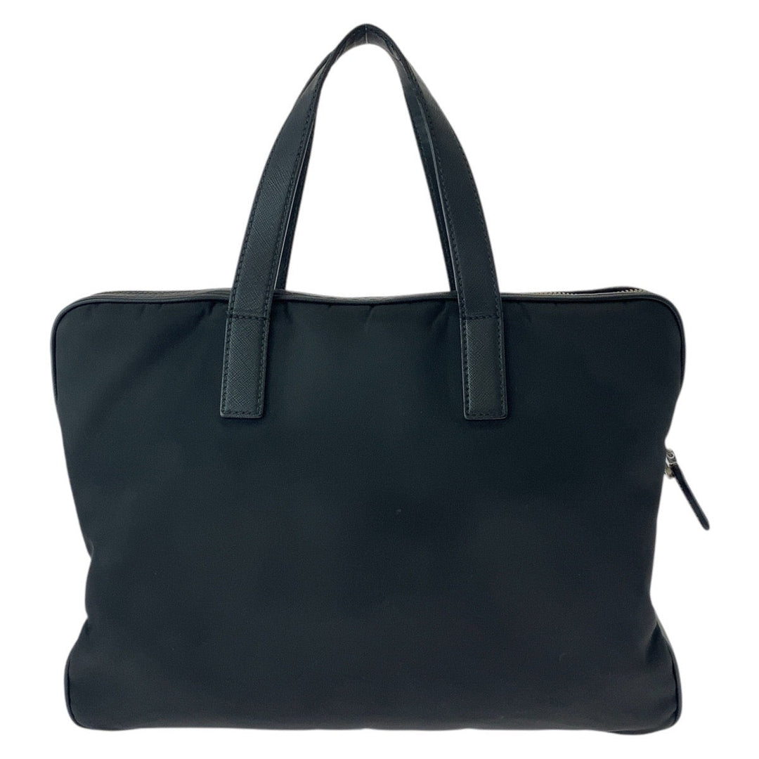 PRADA Business bag Nylon, Leather Black SilverMetal Business bag briefcase Test Triangle With logo Women Used Authentic