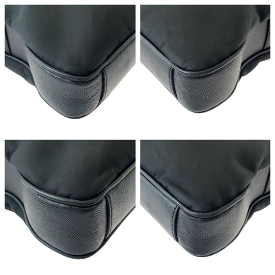 PRADA Business bag Nylon, Leather Black SilverMetal Business bag briefcase Test Triangle With logo Women Used Authentic