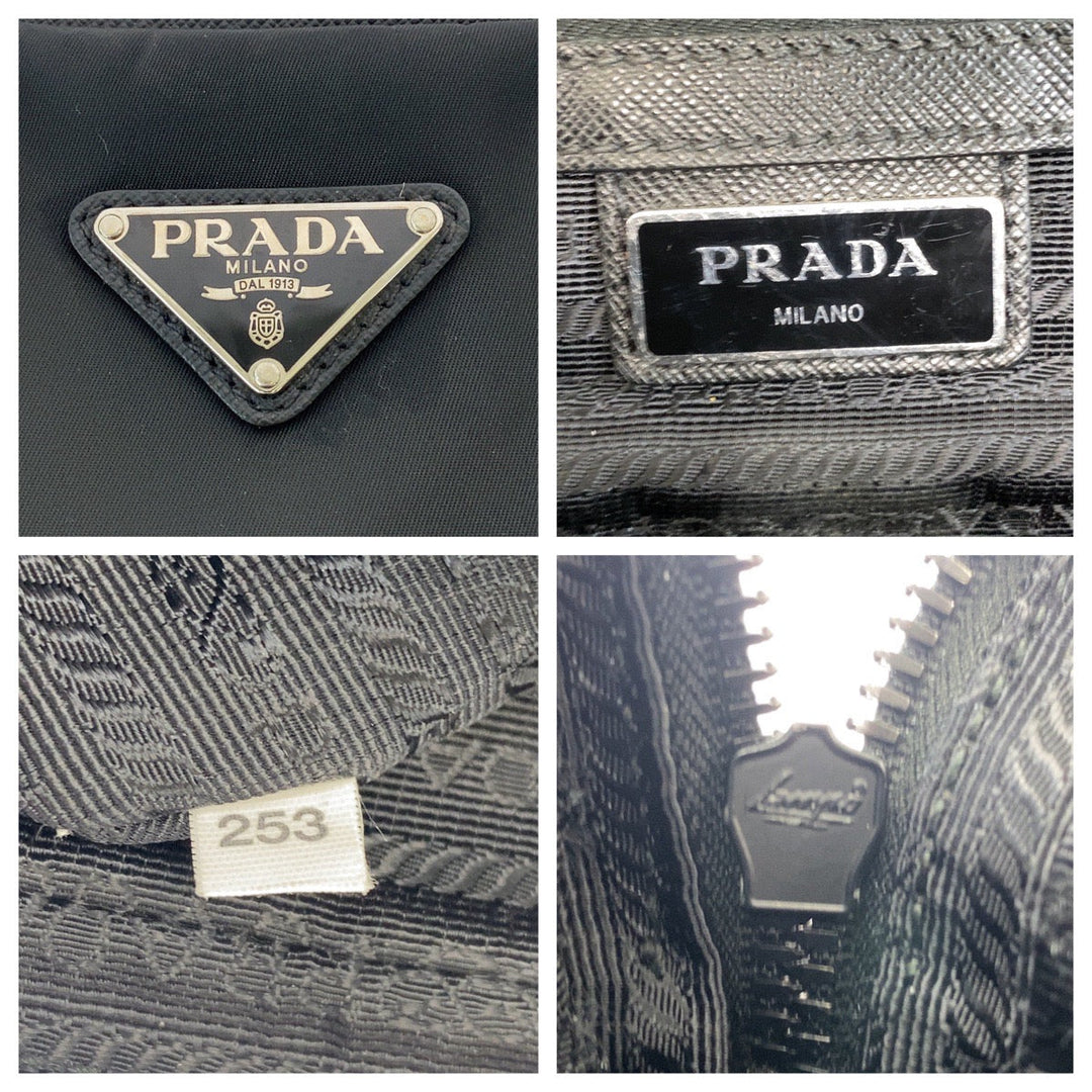 PRADA Business bag Nylon, Leather Black SilverMetal Business bag briefcase Test Triangle With logo Women Used Authentic