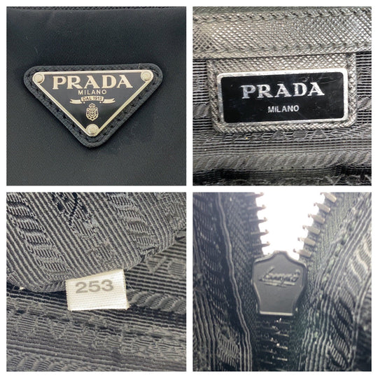 PRADA Business bag Nylon, Leather Black SilverMetal Business bag briefcase Test Triangle With logo Women Used Authentic