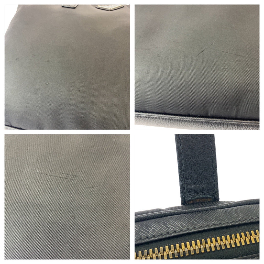PRADA Business bag Nylon, Leather Black SilverMetal Business bag briefcase Test Triangle With logo Women Used Authentic
