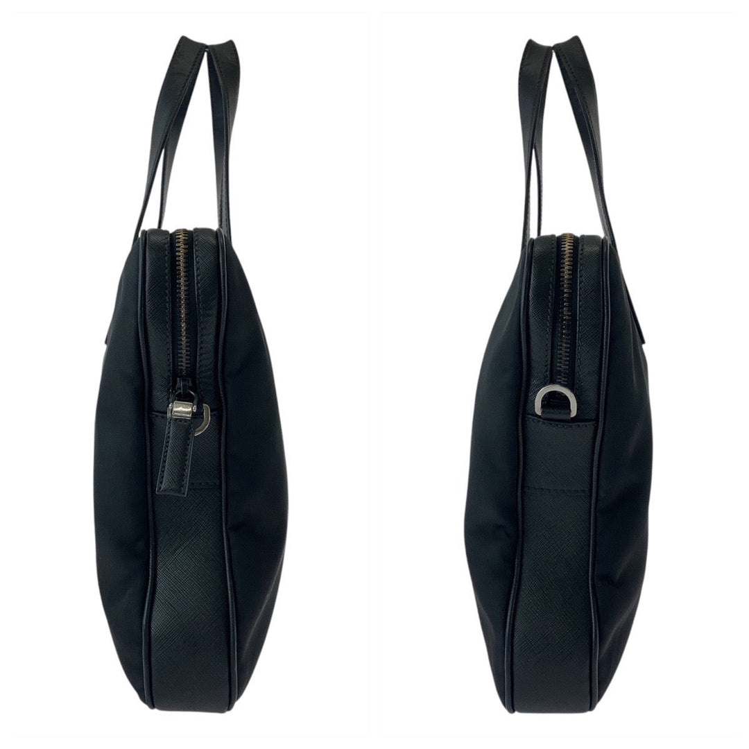 PRADA Business bag Nylon, Leather Black SilverMetal Business bag briefcase Test Triangle With logo Women Used Authentic