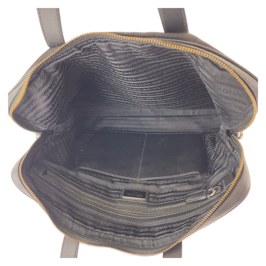 PRADA Business bag Nylon, Leather Black SilverMetal Business bag briefcase Test Triangle With logo Women Used Authentic