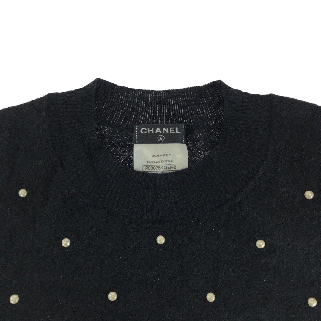 CHANEL Short sleeve T-shirt P50076K06342 cashmere black COCO Mark Pearl 38