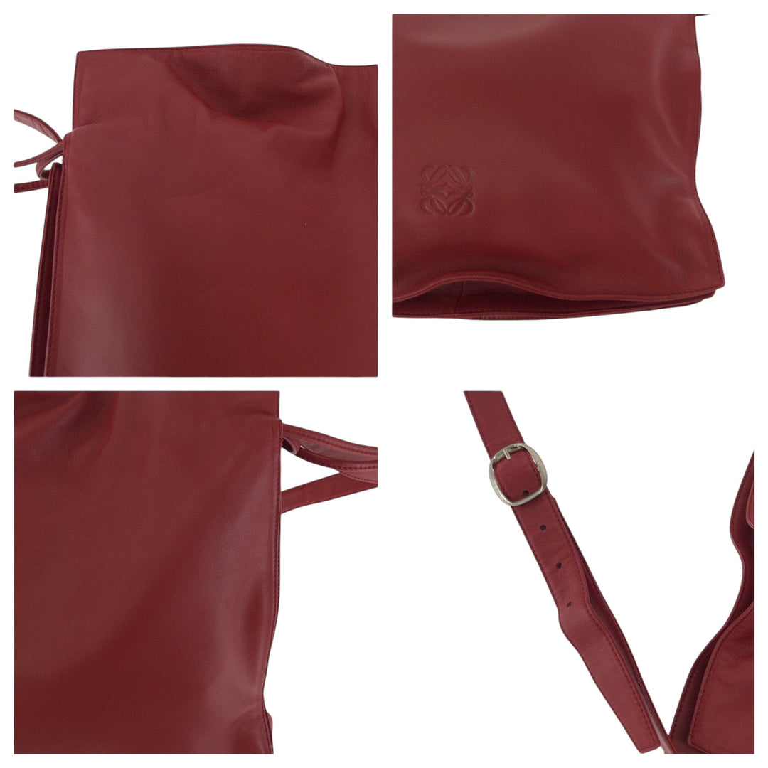 LOEWE Shoulder Bag leather Red Silver Metal anagram flamenco