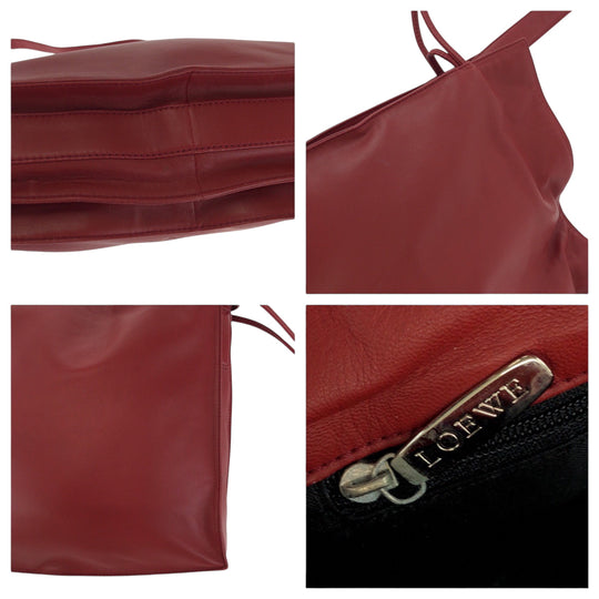 LOEWE Shoulder Bag leather Red Silver Metal anagram flamenco