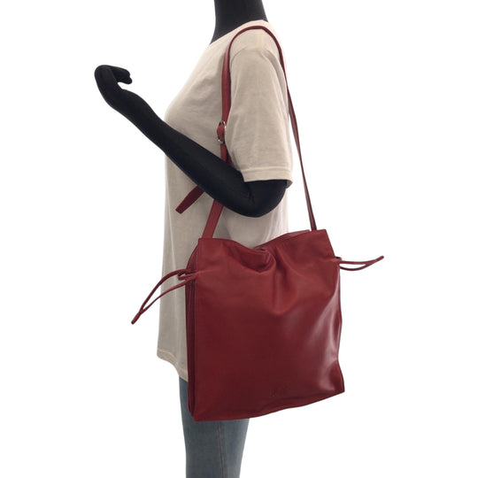 LOEWE Shoulder Bag leather Red Silver Metal anagram flamenco