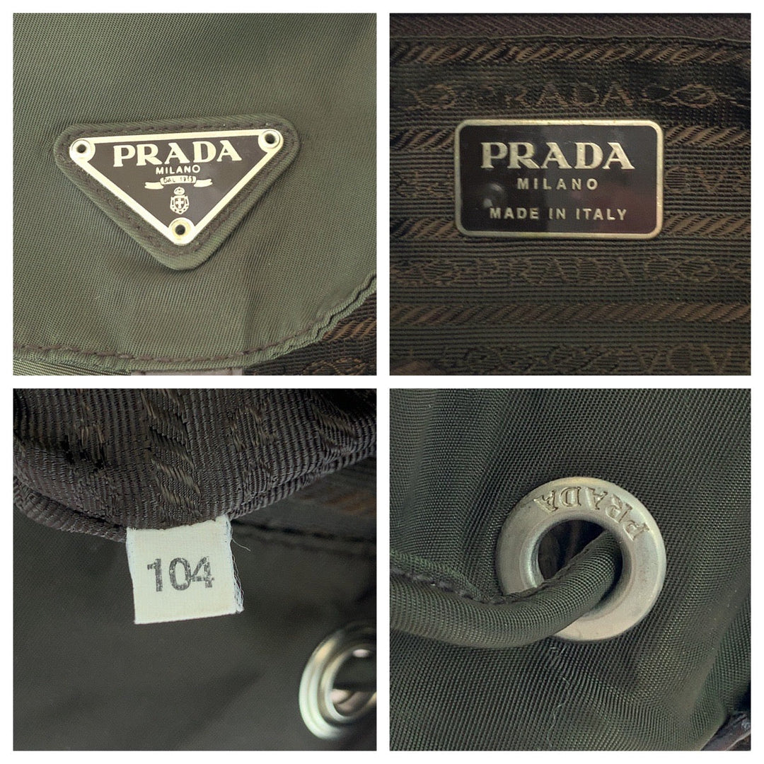 PRADA Backpack Nylon Khaki Brown SilverMetal Backpack Backpack Test Triangle With logo Women Used Authentic