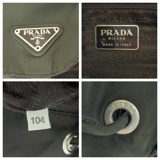 PRADA Backpack Nylon Khaki Brown SilverMetal Backpack Backpack Test Triangle With logo Women Used Authentic