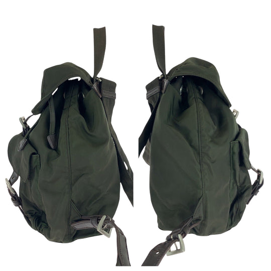 PRADA Backpack Nylon Khaki Brown SilverMetal Backpack Backpack Test Triangle With logo Women Used Authentic