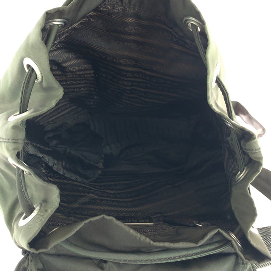 PRADA Backpack Nylon Khaki Brown SilverMetal Backpack Backpack Test Triangle With logo Women Used Authentic