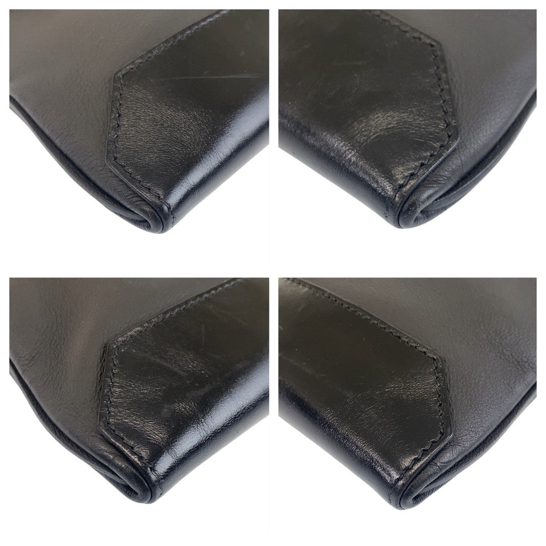 HERMES Clutch bag leather black City slide
