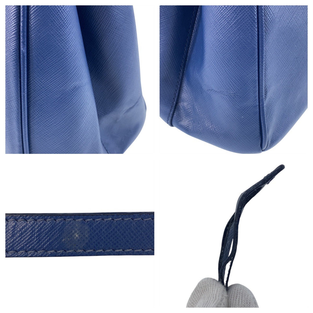 PRADA Tote Bag leather blue Safiano Galleria