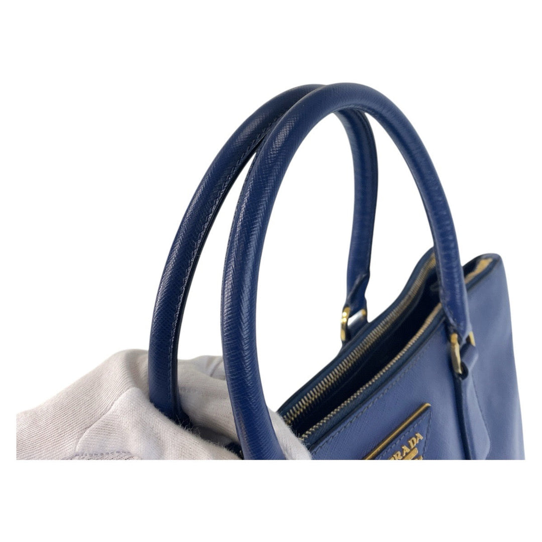 PRADA Tote Bag leather blue Safiano Galleria