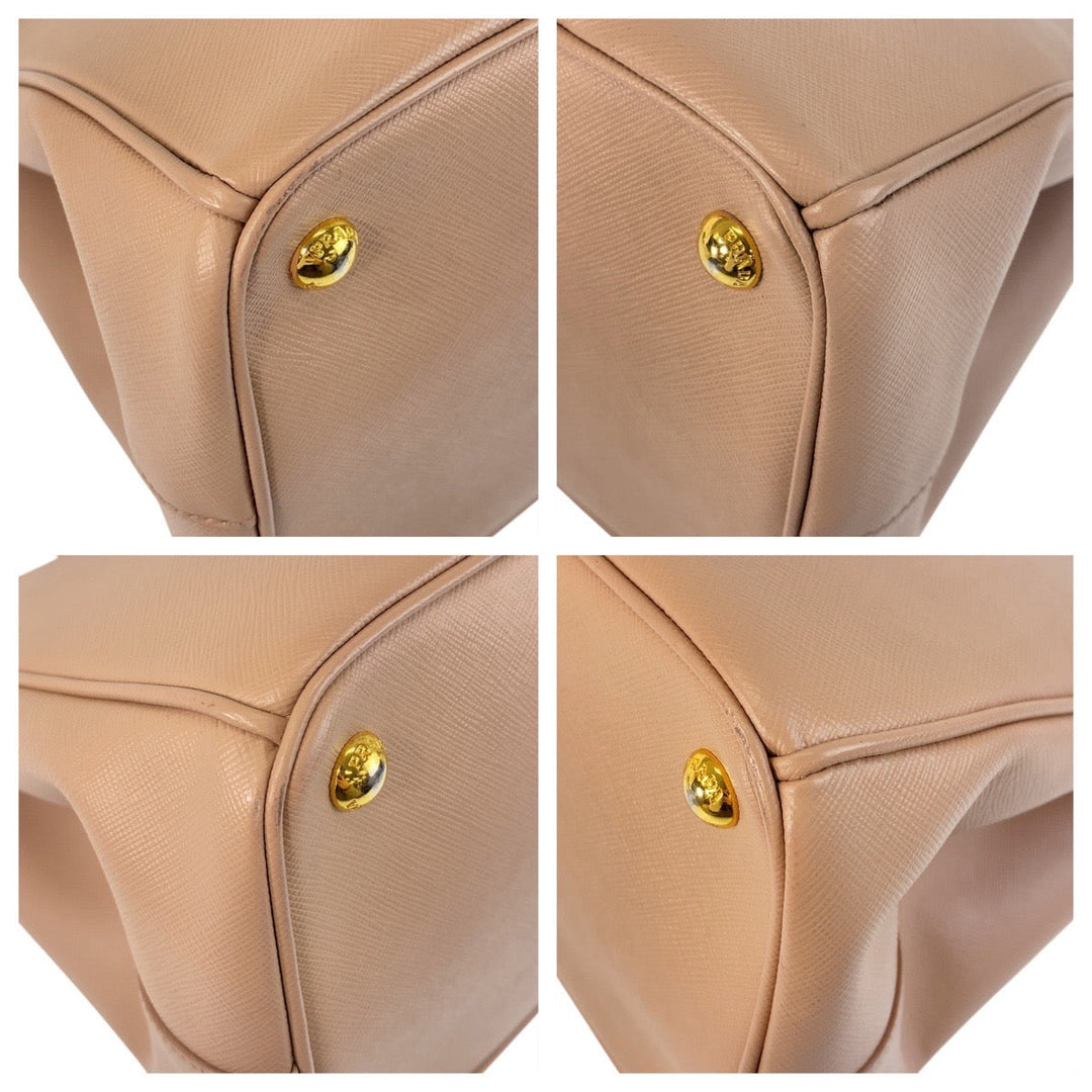 PRADA Tote Bag leather beige Safiano Triangle With logo