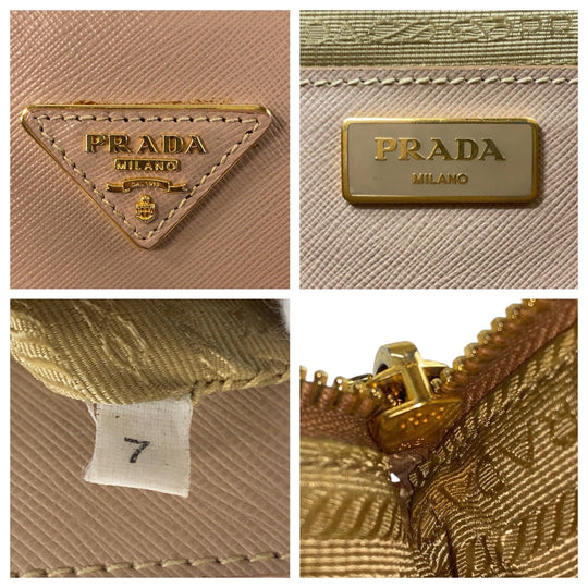 PRADA Tote Bag leather beige Safiano Triangle With logo