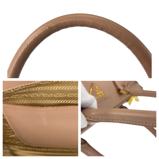 PRADA Tote Bag leather beige Safiano Triangle With logo