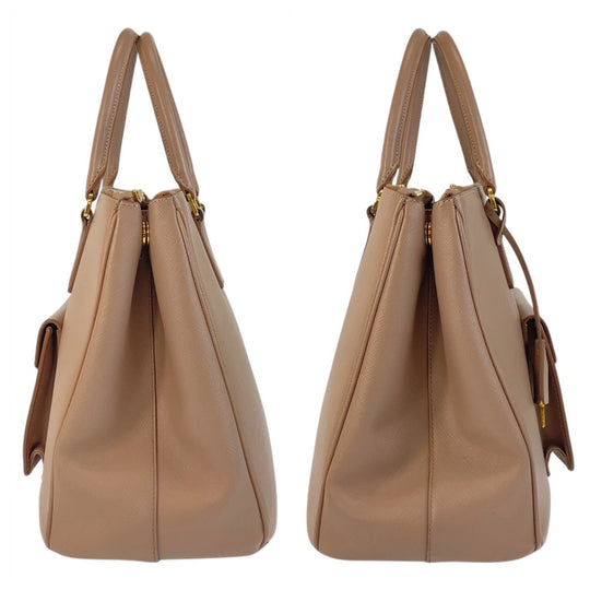 PRADA Tote Bag leather beige Safiano Triangle With logo